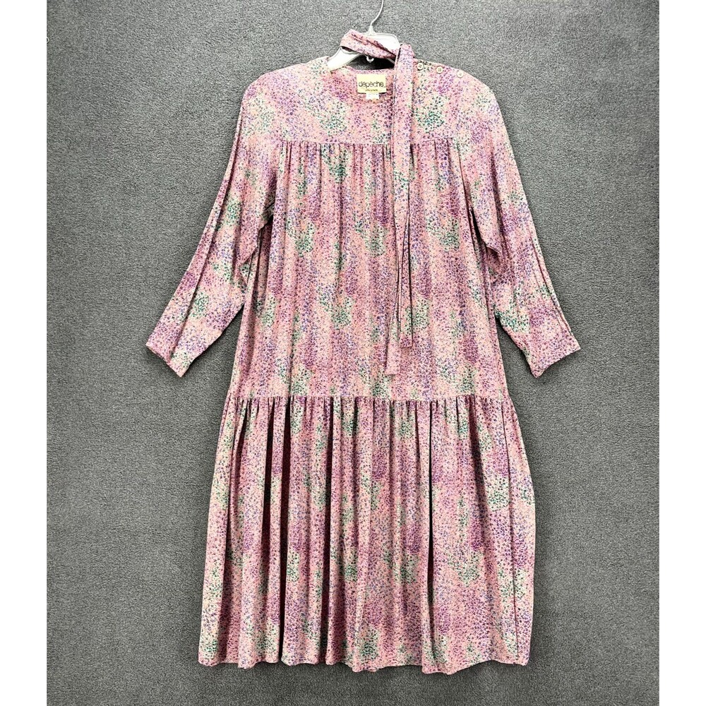 Vintage Depeche Mode‎ Dress Womens 12 Pink floral cottage ruffle Boho